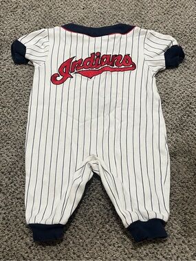 Vintage Cleveland Indians Baby Baseball Romper - Size 3-6 Months - Pinstripe MLB